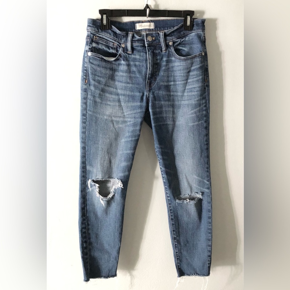 Madewell Ankle Crop Blue Distressed Stretch Skinny Jeans